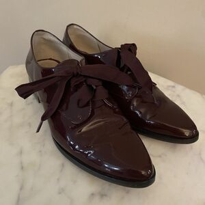 Louise Et Cie Burgundy Patent Leather Oxfords Lo Adwin Size 8.5 Ribbon Lace Up